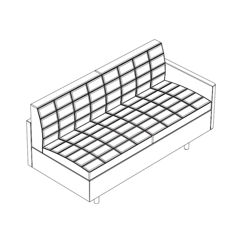 Line drawing of a quilted Tuxedo Classic connecting settee, viewed from above at an angle.