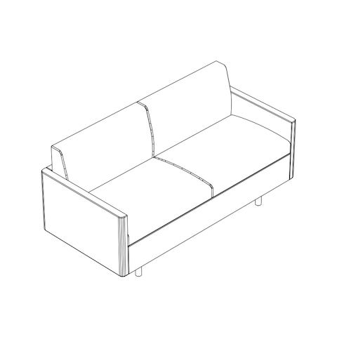 Line drawing of a non-quilted Tuxedo Classic settee, viewed from above at an angle.