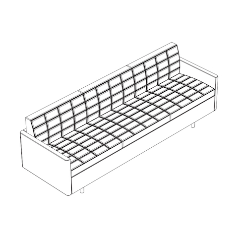 Line drawing of a quilted Tuxedo Classic sofa, viewed from above at an angle.