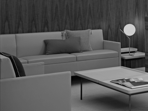 Black-and-white image of a sitting area featuring Tuxedo Classic Lounge Seating and a Tuxedo Component coffee table. Black-and-white image of a sitting area featuring Tuxedo Classic Lounge Seating and a Tuxedo Component coffee table.