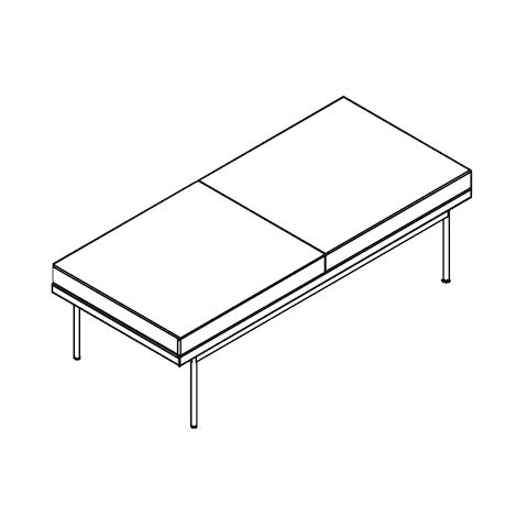 Line drawing of a non-quilted Tuxedo Component bench, viewed from above at an angle.