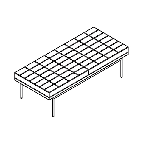 Line drawing of a quilted Tuxedo Component bench, viewed from above at an angle.