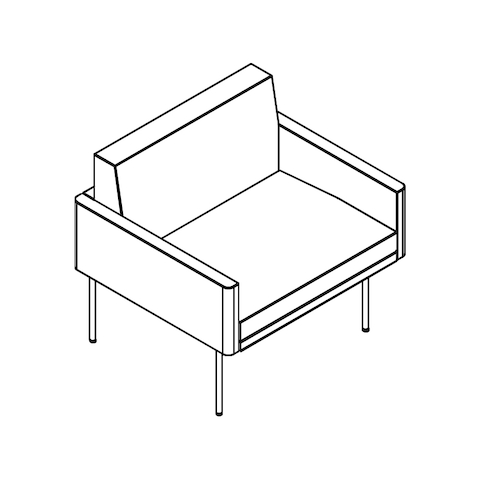 Line drawing of a non-quilted Tuxedo Component club chair, viewed from above at an angle.