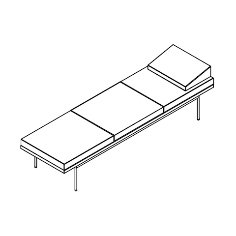 Line drawing of a non-quilted Tuxedo Component daybed, viewed from above at an angle.