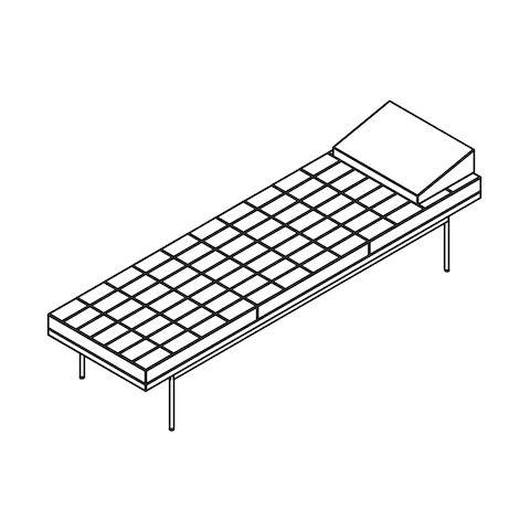 Line drawing of a quilted Tuxedo Component daybed, viewed from above at an angle.