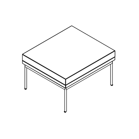 Line drawing of a non-quilted Tuxedo Component ottoman, viewed from above at an angle.