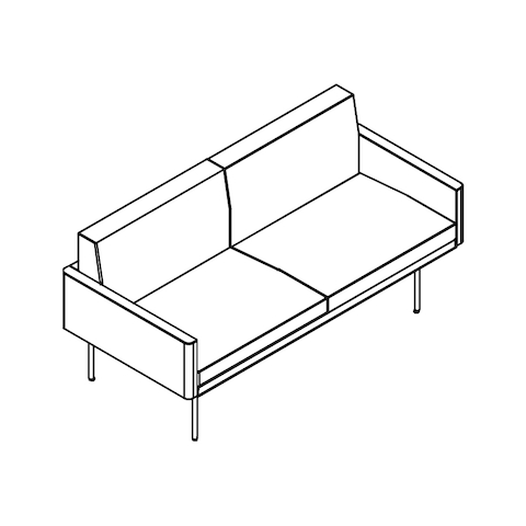 Line drawing of a non-quilted Tuxedo Component settee, viewed from above at an angle.