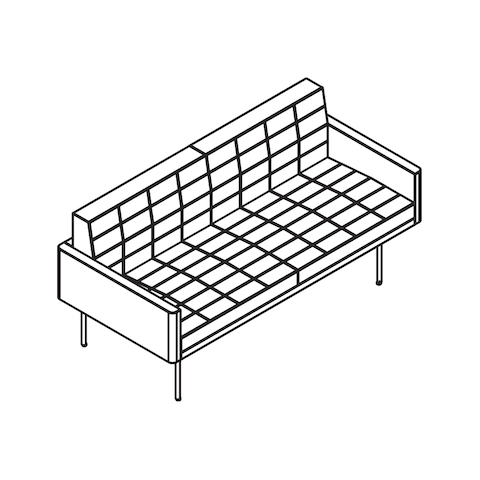 Line drawing of a quilted Tuxedo Component settee, viewed from above at an angle.