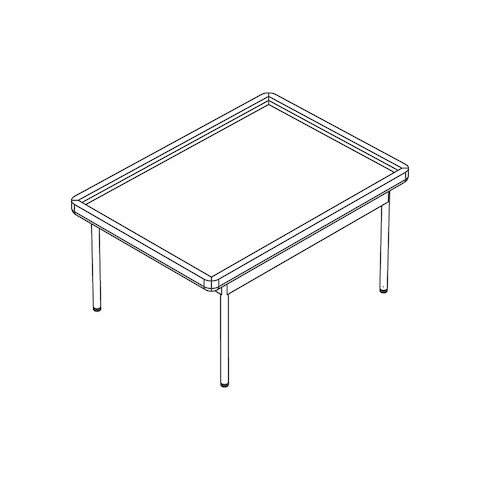 Line drawing of a rectangular Tuxedo Component occasional table, viewed from above at an angle.