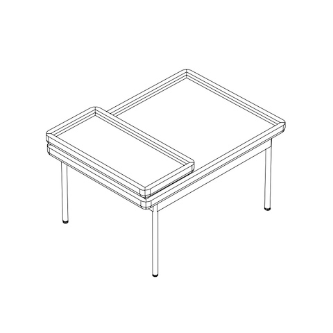 Line drawing of a rectangular Tuxedo Component occasional table with a nesting tray on the surface, viewed from above at an angle.
