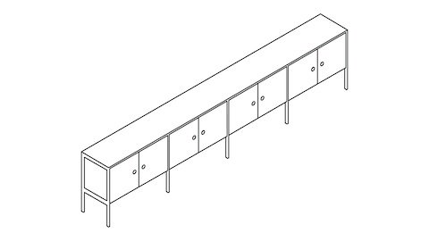 An overhead view of a H Frame Credenza 4 units wide