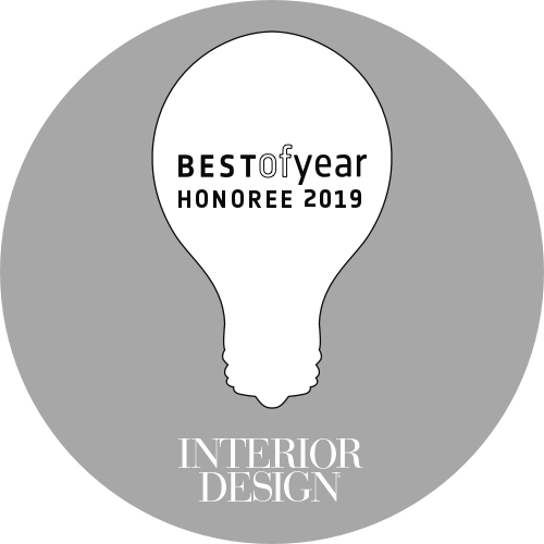A circular logo with the words 'Interior Design - Best of Year Honoree 2019'