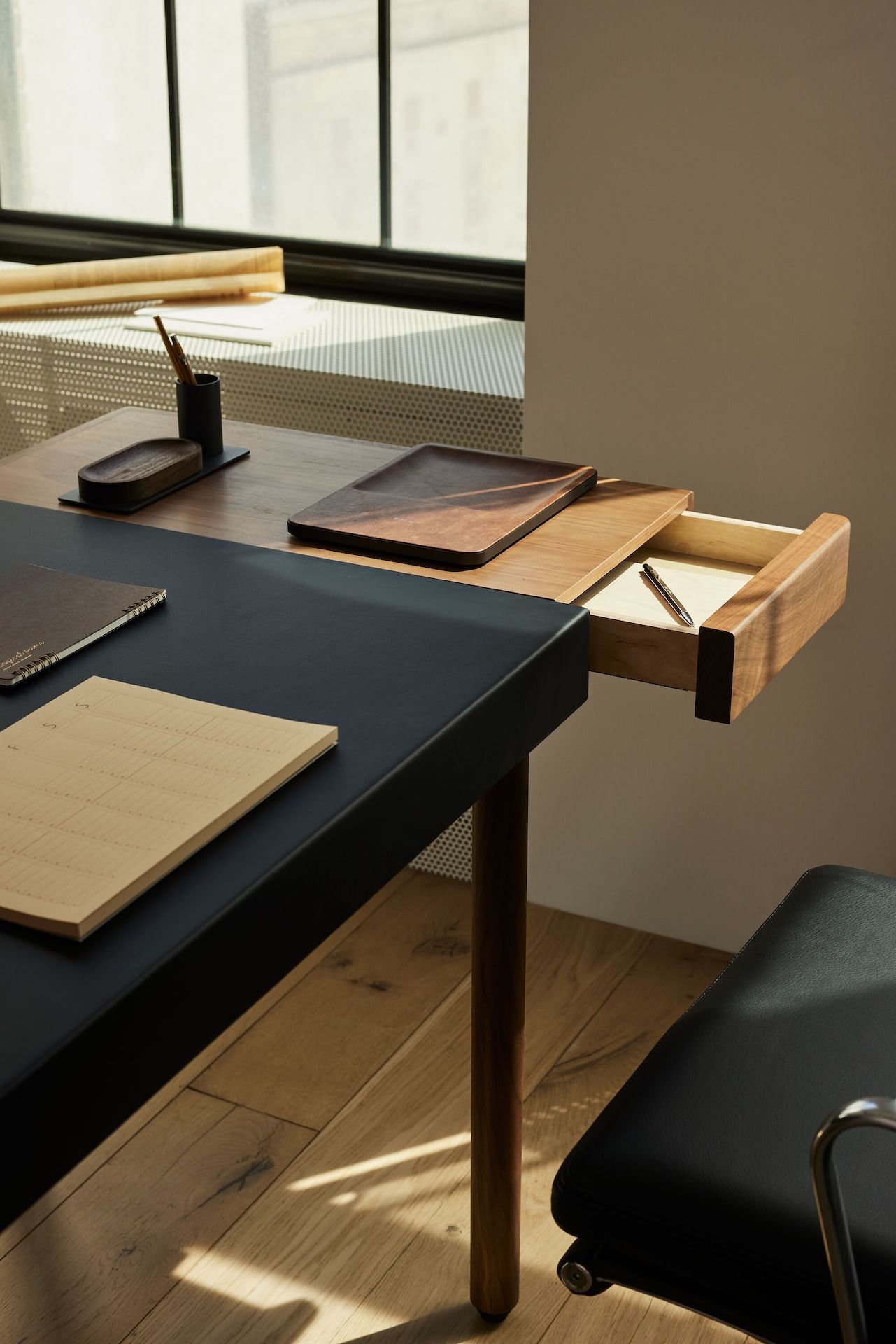 New Canaan Leatherwrap Sit-to-Stand Desk Product Images Product