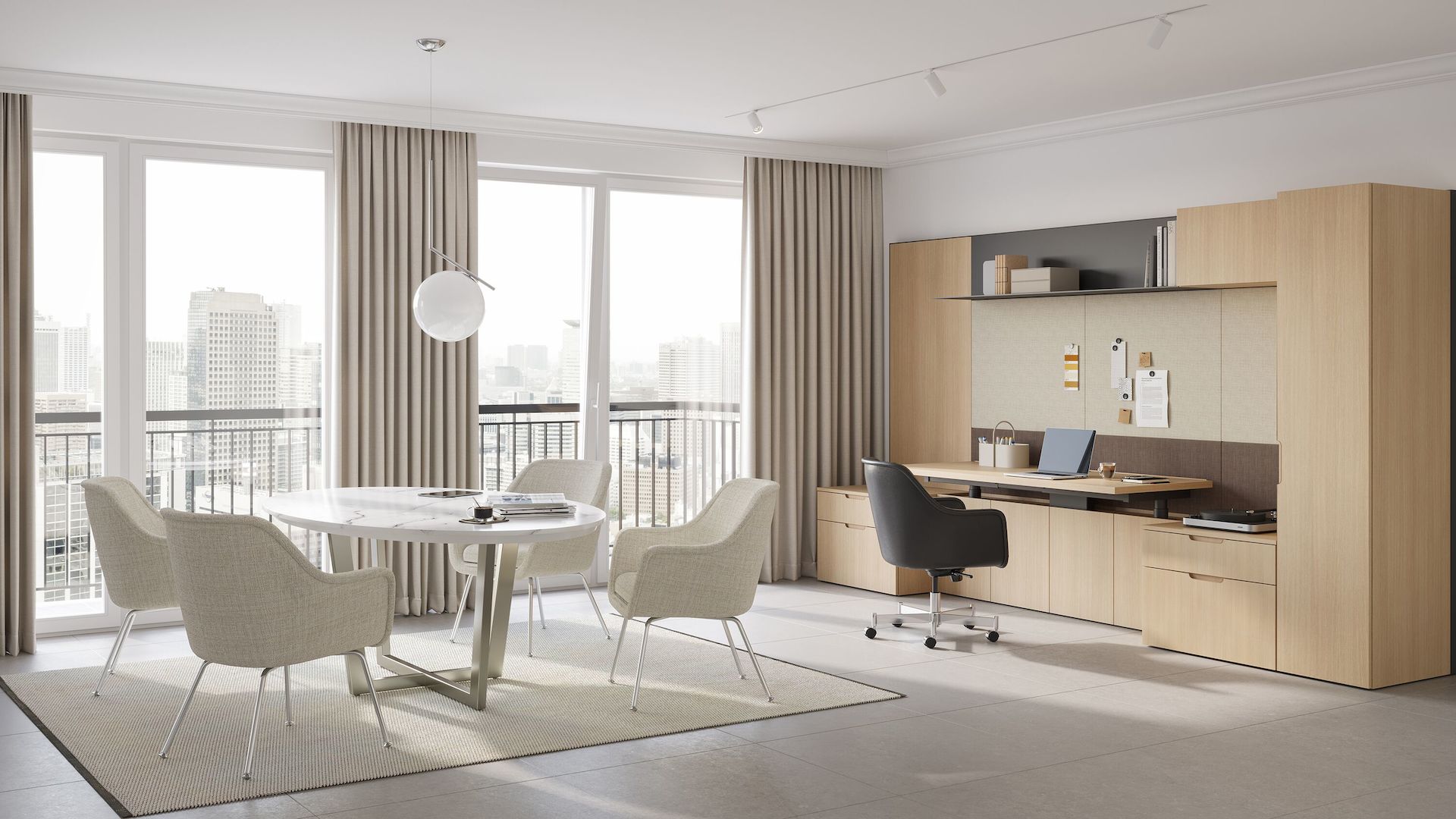 Bumper Side Chairs and Bumper Chair in Geiger One Private Office.