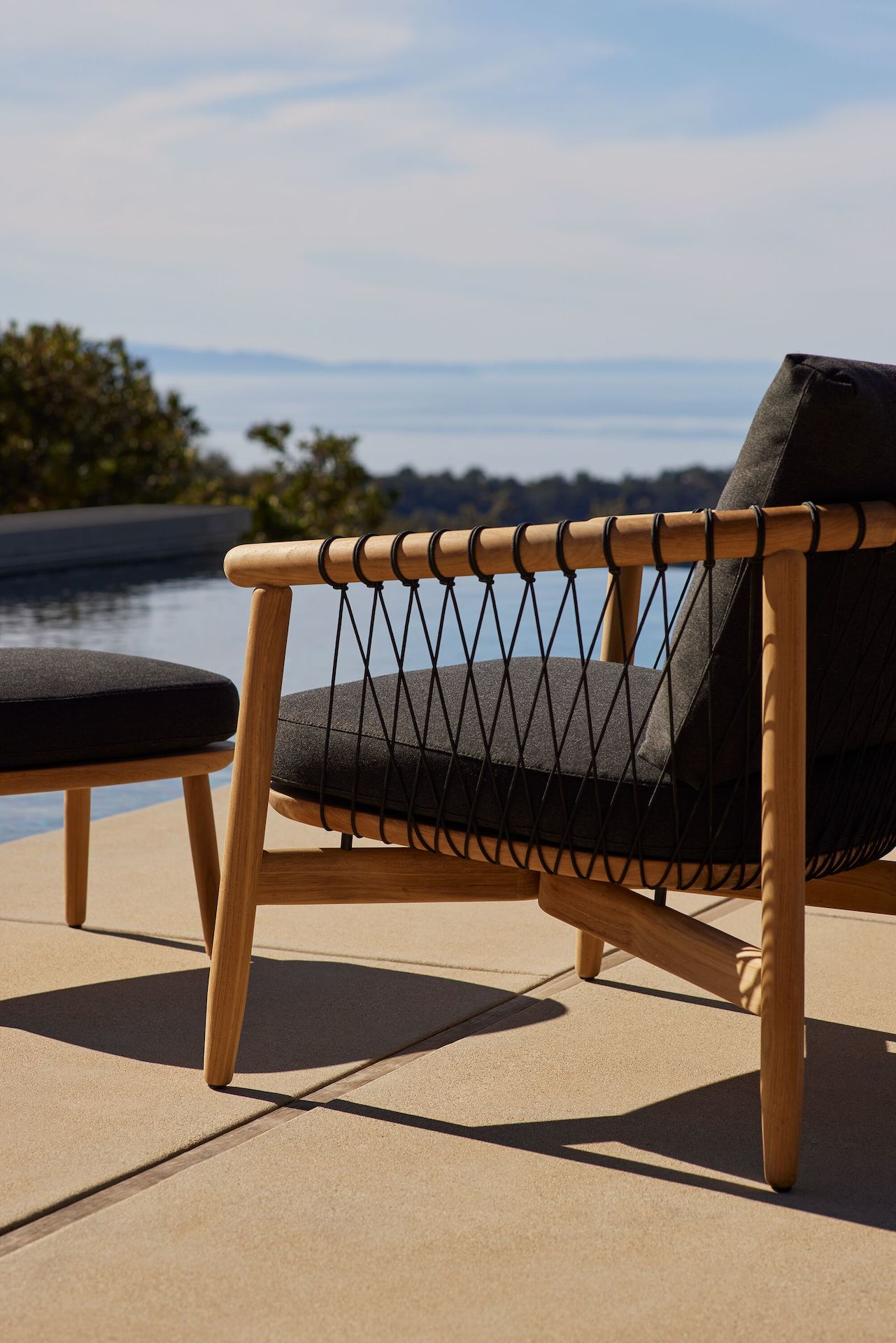 Crosshatch Outdoor Chair and Ottoman Images - Geiger