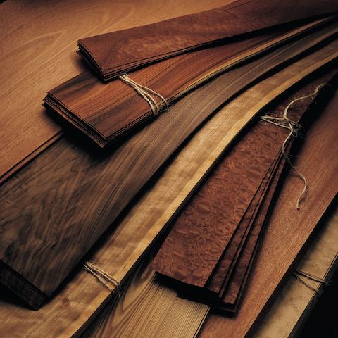 Close-up of several strips of veneer in different shades.